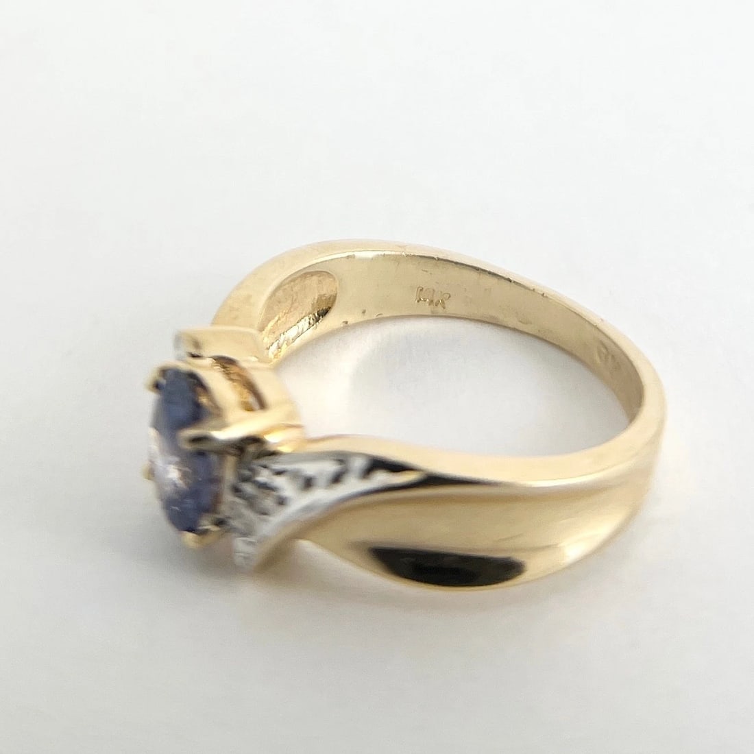 Blue Tanzanite Diamond Statement Ring 14K Yellow Gold, 3.67 Grams - 7