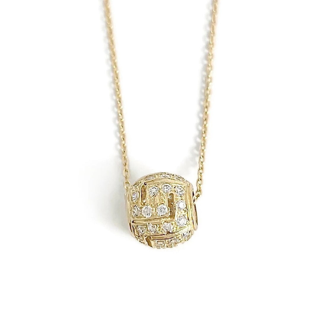 CZ Cubic Zirconia Ball Bead Pendant Necklace 14K Yellow Gold, 4.47 Grams (1 of 6)