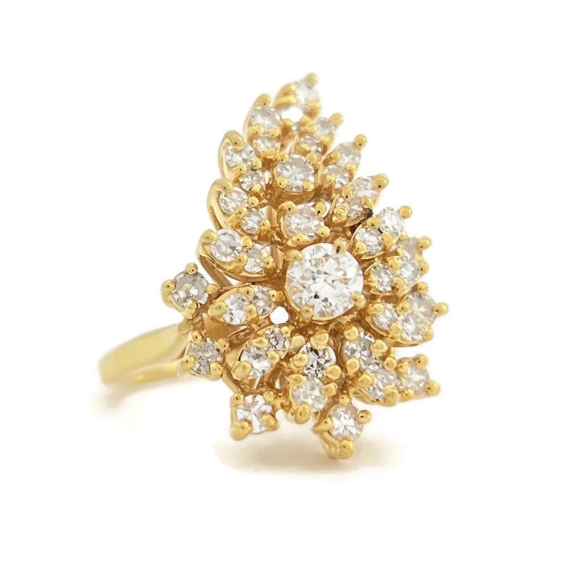 Diamond Cluster Cocktail Statement Ring 14K Yellow Gold .61 CTW, 6.07 Grams: Diamond Cluster Cocktail Statement Ring 14K Yellow Gold .61 CTW, 6.07 Grams This ring is a beautiful and unique ring! Please let us know if you have any questions. Diamonds: .61 ctw; 1 round brilliant