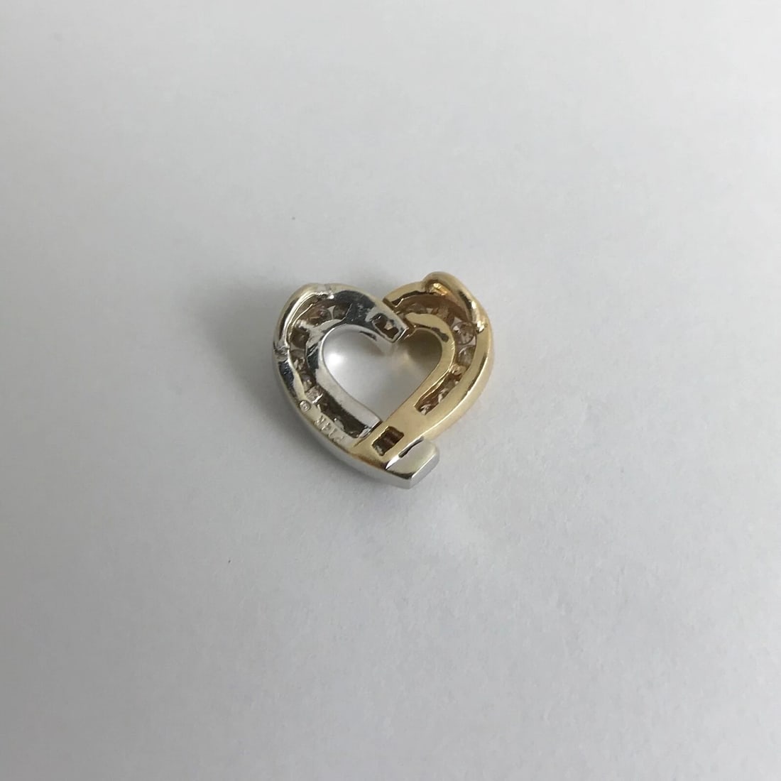 Open Heart Diamond Two-Tone Necklace Pendant 14K Yellow White Gold, 2.61 Grams - 11