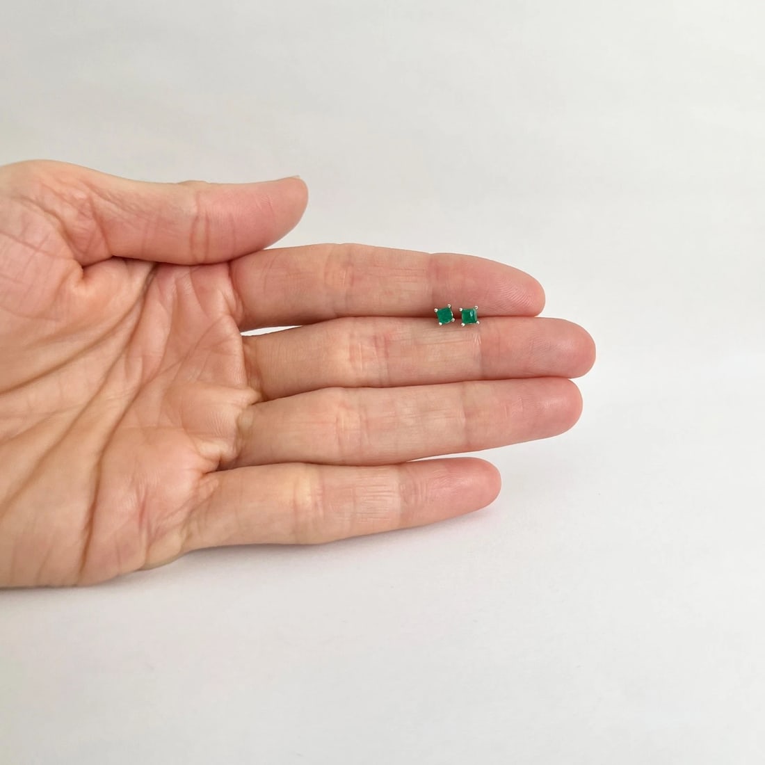 Square Green Emerald Gemstone Stud Earrings 14K White Gold, .26 CTW - 2