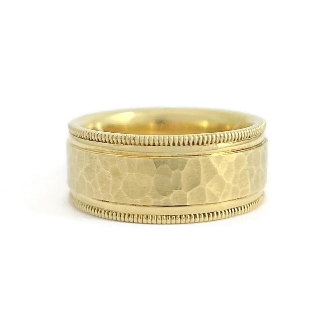 Wide Milgrain Edge Hammered Statement Band Ring 18K Yellow Gold, Size 7: Wide Milgrain Edge Hammered Statement Band Ring 18K Yellow Gold, Size 7 This is an awesome ring. Don't hesitate to ask any questions! Metal: 18K yellow gold Weight: 12.40 grams Stamped: 18K Size: 7