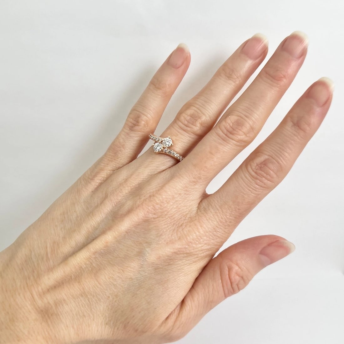 2-Stone Diamond Crossover Wrap Bypass Ring 14K Pink Rose Gold, .71 CTW - 4