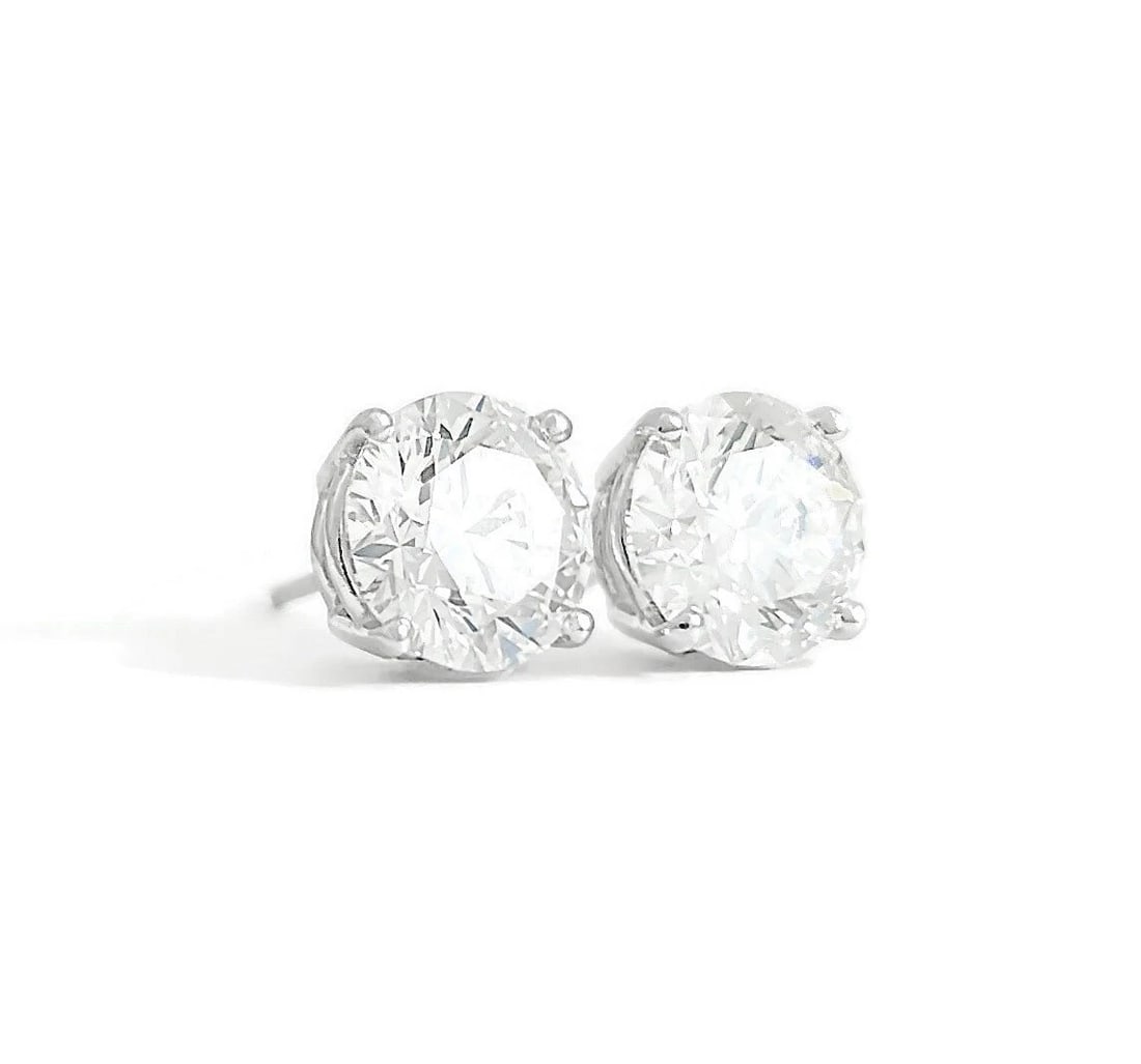 Round Lab-Created Diamond Stud Earrings 14K White Gold 4-Prong Basket, 4.02 CTW (1 of 4)