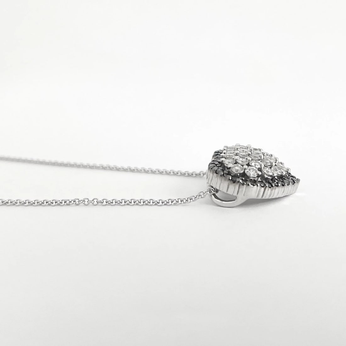 Italian Pave Black White Diamond Heart Pendant Necklace 14K White Gold, .71 CTW - 5