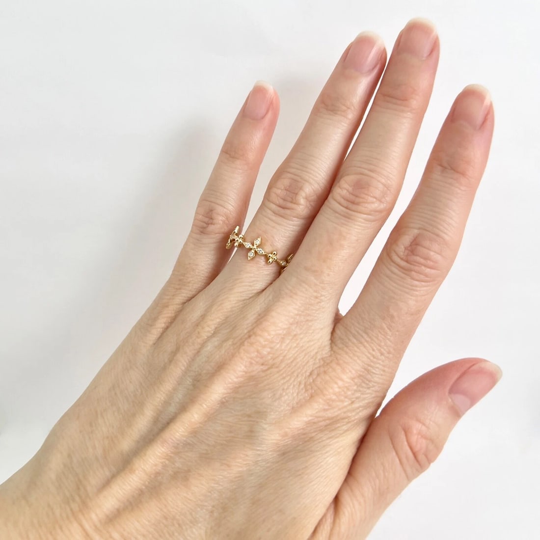 Dainty Diamond Floral Cross Ring 14K Yellow Gold, Size 6.5, .05 CTW - 3