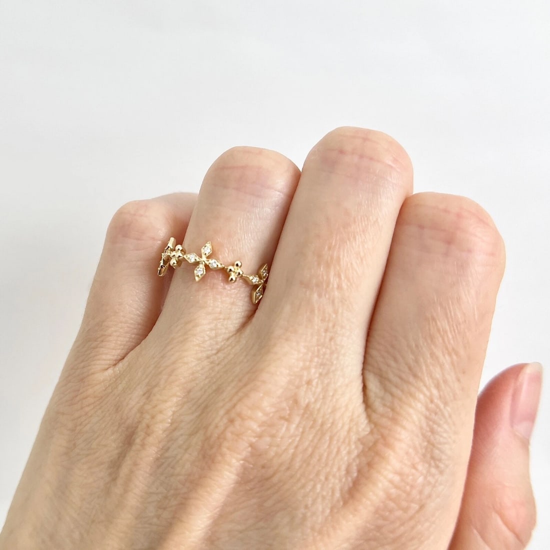 Dainty Diamond Floral Cross Ring 14K Yellow Gold, Size 6.5, .05 CTW - 4
