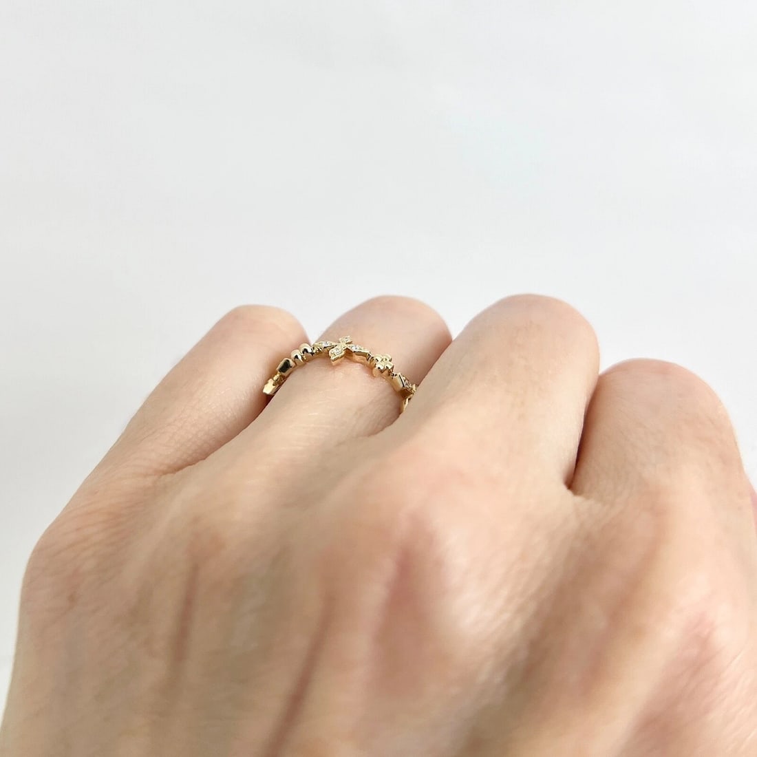 Dainty Diamond Floral Cross Ring 14K Yellow Gold, Size 6.5, .05 CTW - 5