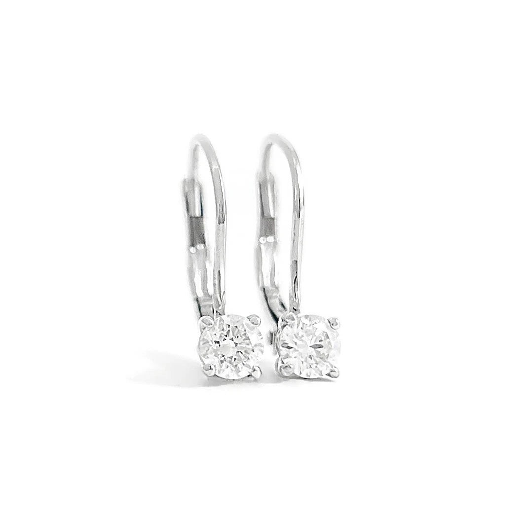 Round Diamond Solitaire Drop Earrings 14K White Gold, .51 CTW: Round Diamond Solitaire Drop Earrings 14K White Gold, .51 CTW These are lovely earrings! Please let us know if you have any questions. Diamonds: 2 round brilliant cuts, .51 ctw, F-G, SI2-I1 Metal: