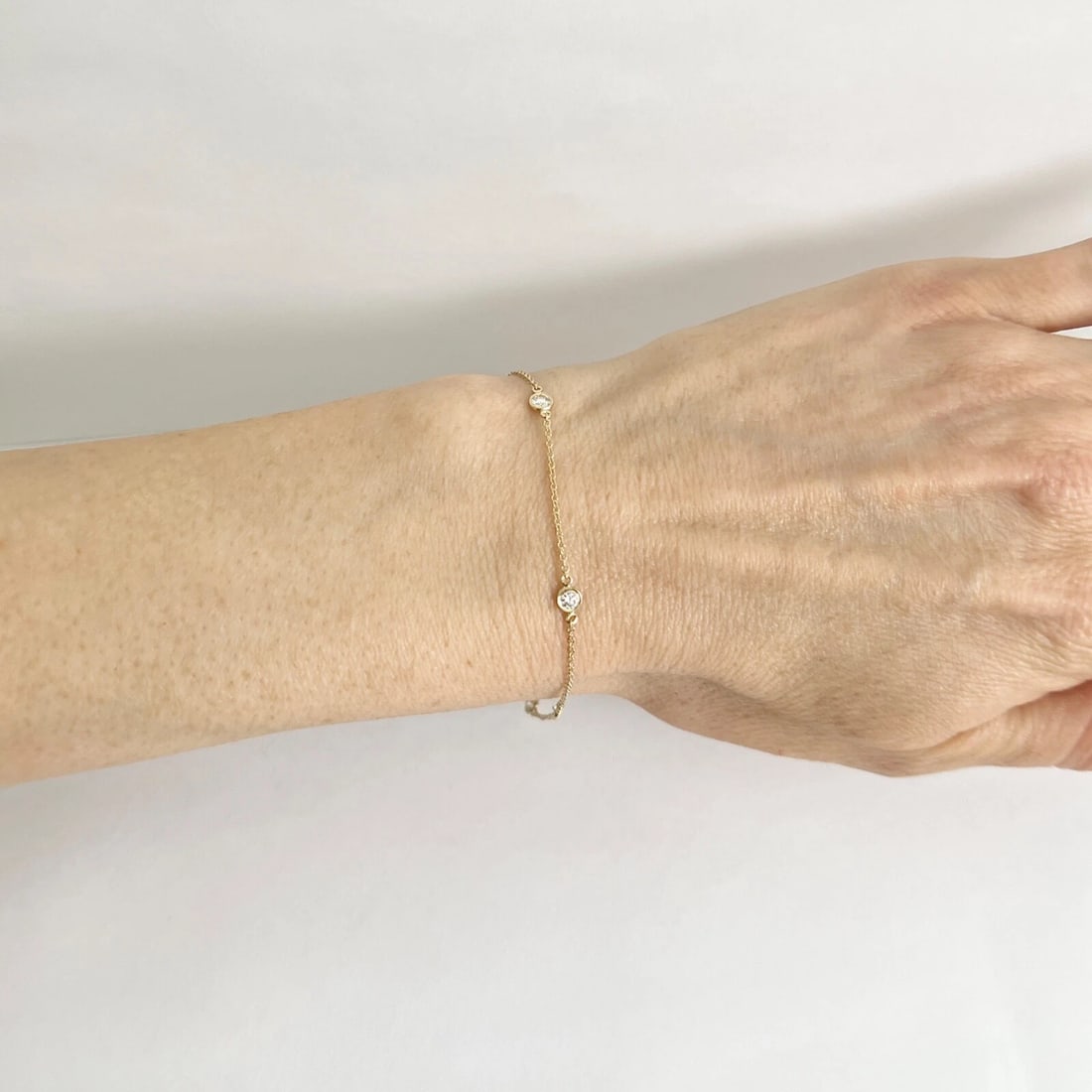 Round Diamond Bezel Station Chain Bracelet 14K Yellow Gold, .40 CTW - 3