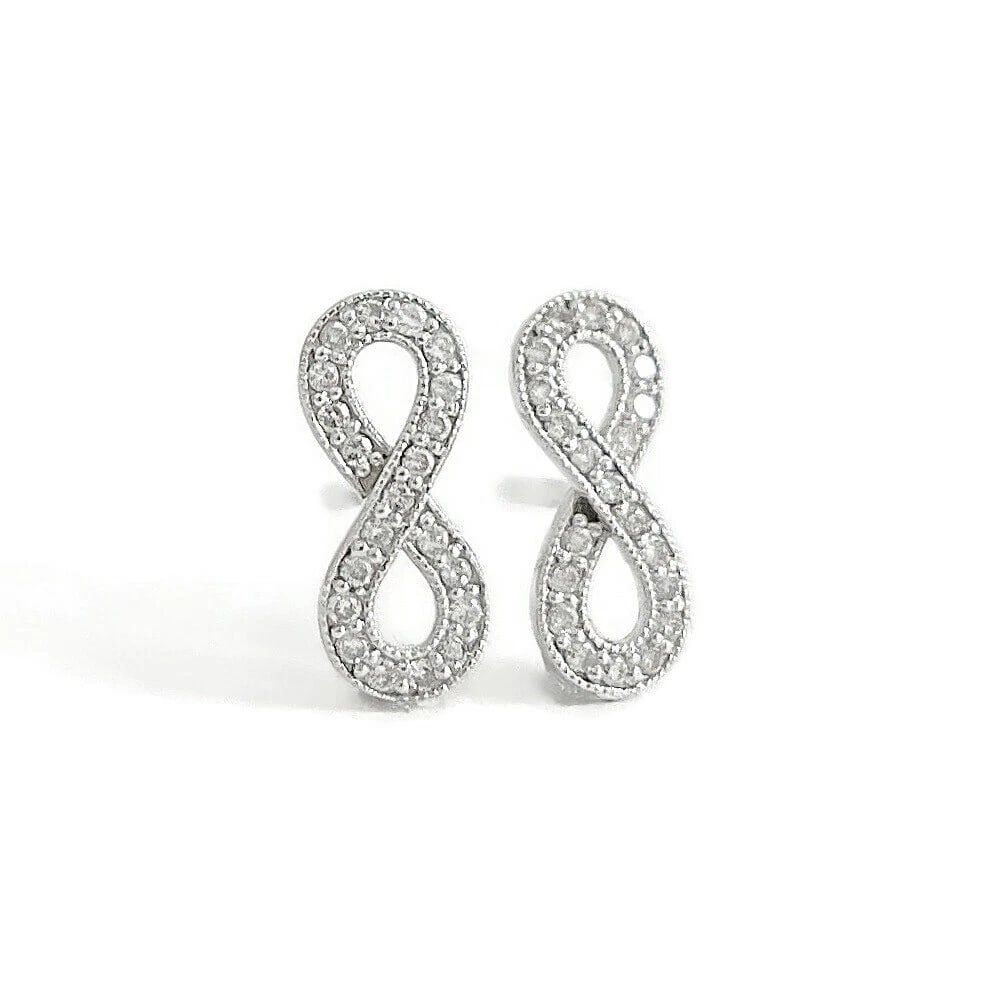 Pave Diamond Infinity Forever Symbol Stud Earrings 14K White Gold .20 CTW (1 of 4)
