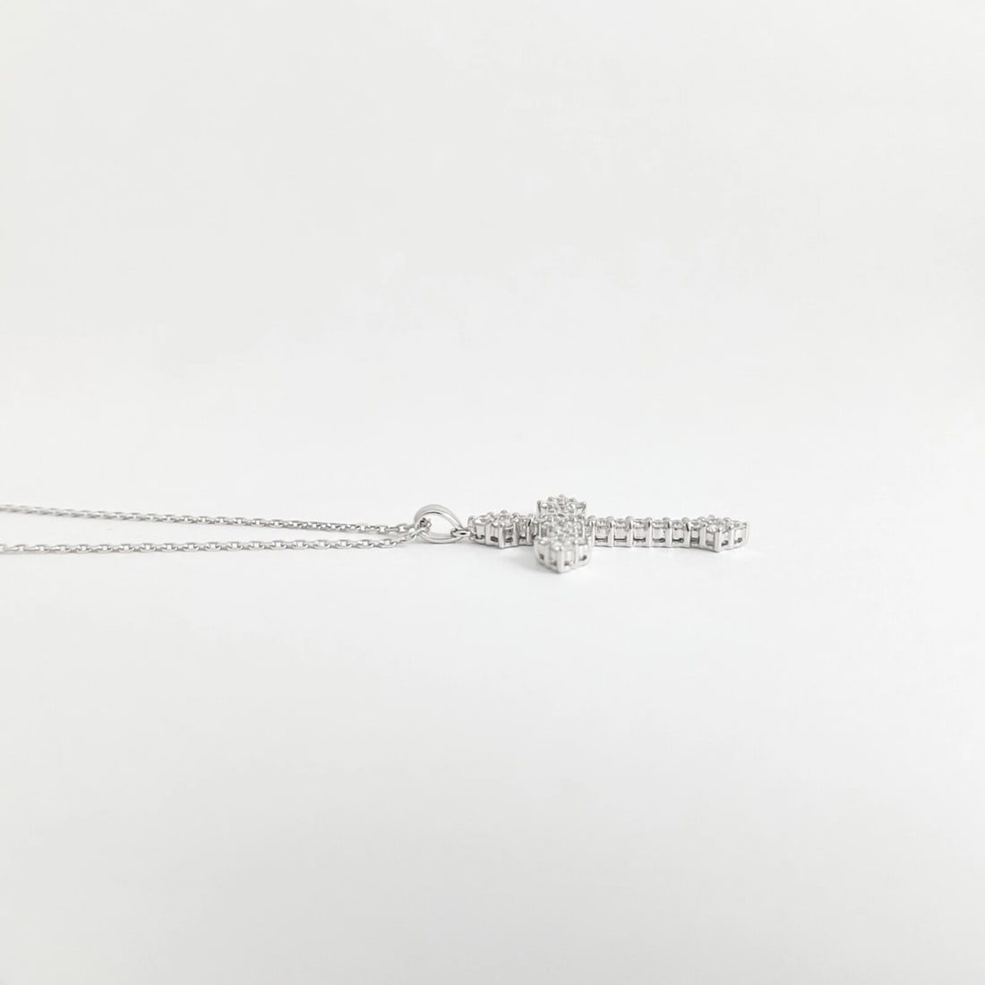 Cluster Diamond Cross Pendant Necklace 18K 14K White Gold, .75 CTW - 5