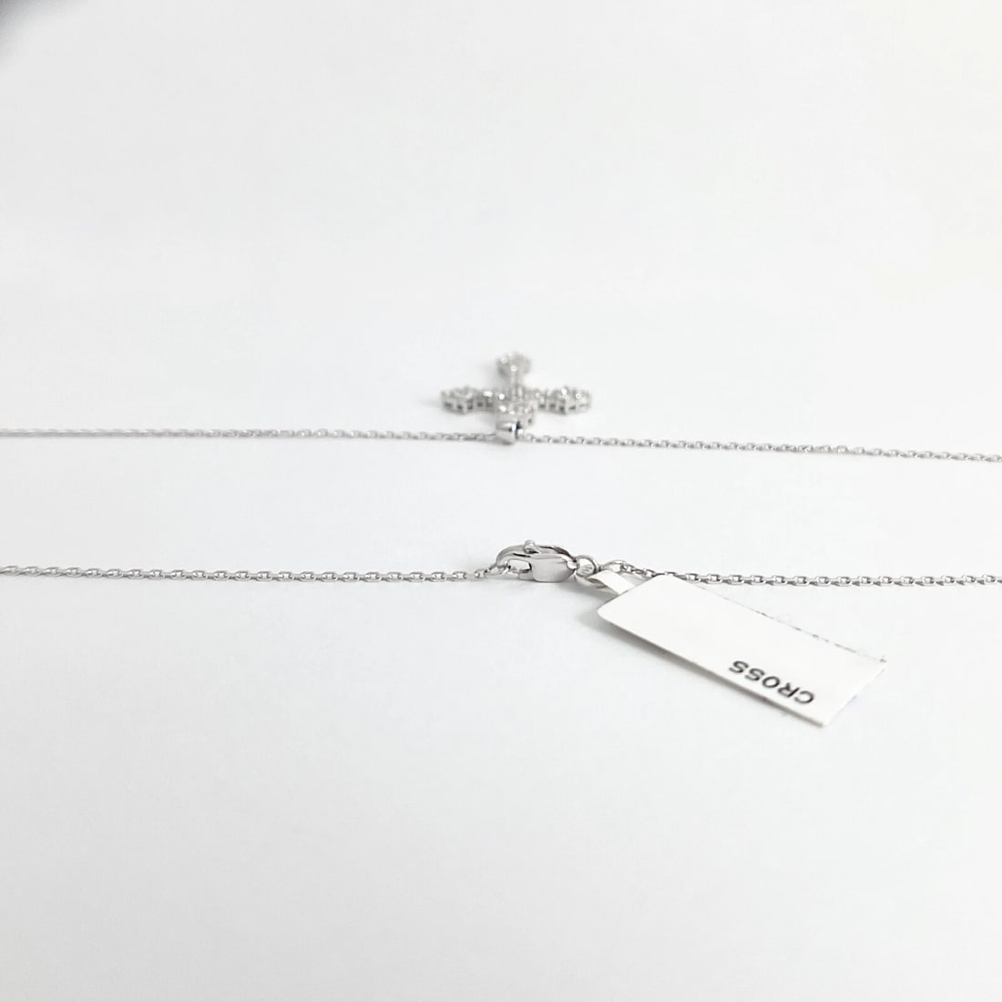 Cluster Diamond Cross Pendant Necklace 18K 14K White Gold, .75 CTW - 7