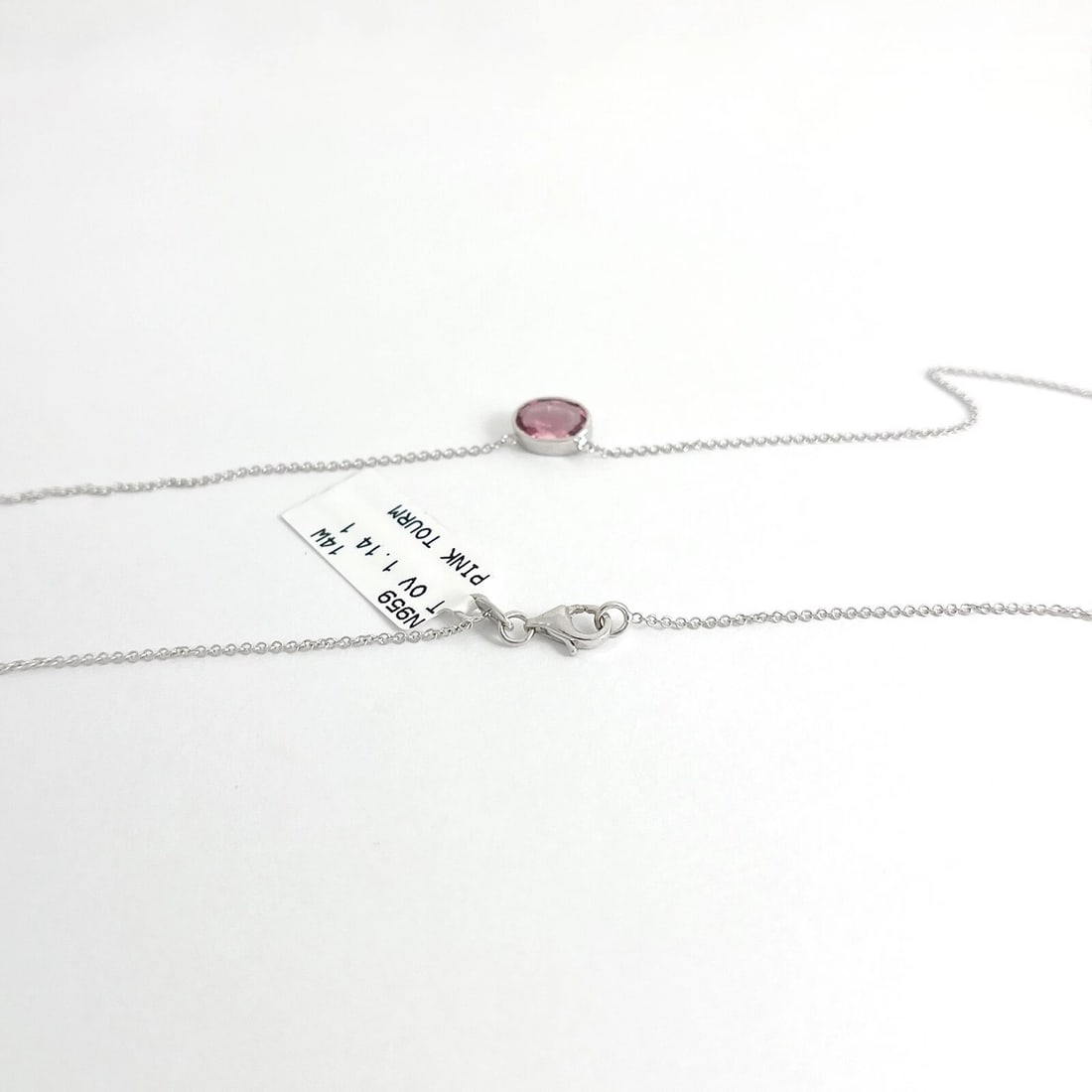 Oval Pink Tourmaline Gemstone Solitaire Pendant Necklace 14K White Gold 1.14 CT - 6