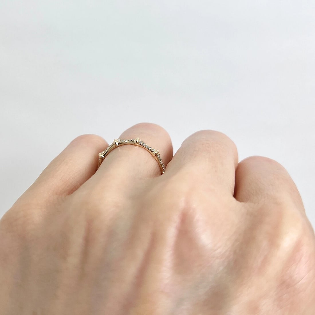 Pave Diamond Bamboo Band Ring 14K Yellow Gold, .21 CTW - 5