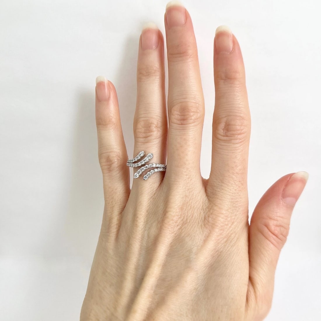 Diamond Wrap Bypass Statement Ring 10K White Gold, .65 CTW - 2