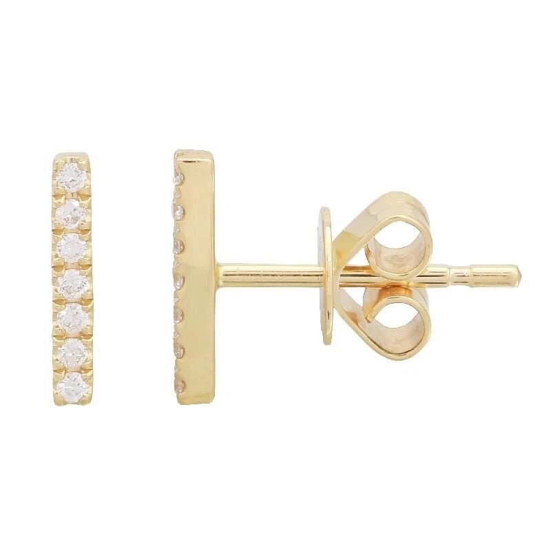 Thin Diamond Bar Stud Earrings 14K Yellow Gold .15 CTW: Thin Diamond Bar Stud Earrings 14K Yellow Gold .15 CTW These are beautiful earrings! Please let us know if you have any questions. Diamonds: 14 round brilliant cuts, .15 ctw, F-G, SI1 Metal: 14K yello
