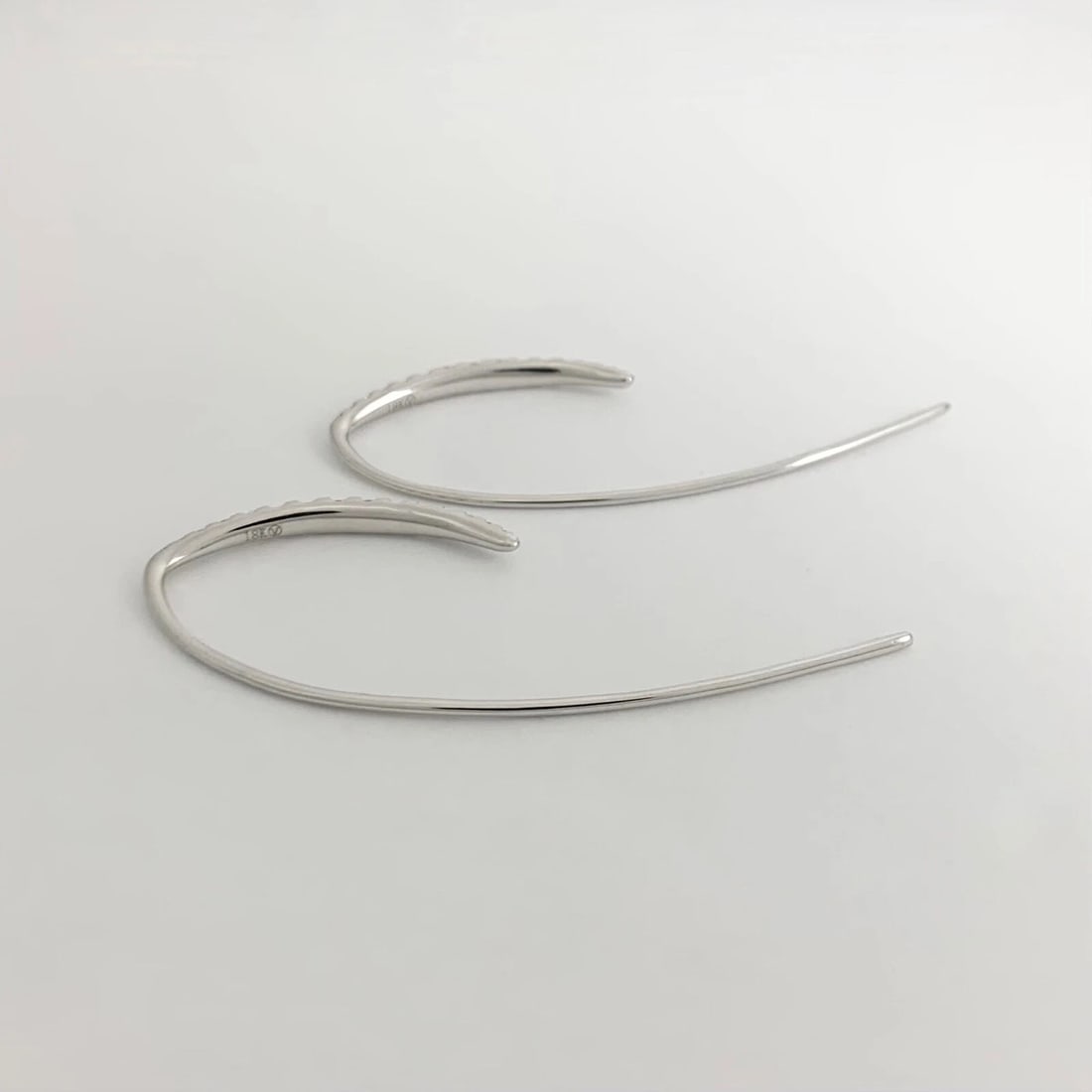 Long Diamond Drop Hook Earrings 18K White Gold .76 CTW - 8