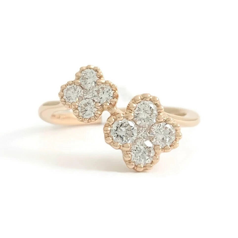 Cluster Diamond Clover Milgrain Bypass Wrap Ring 14K Pink Rose Gold, .80 CTW (1 of 8)