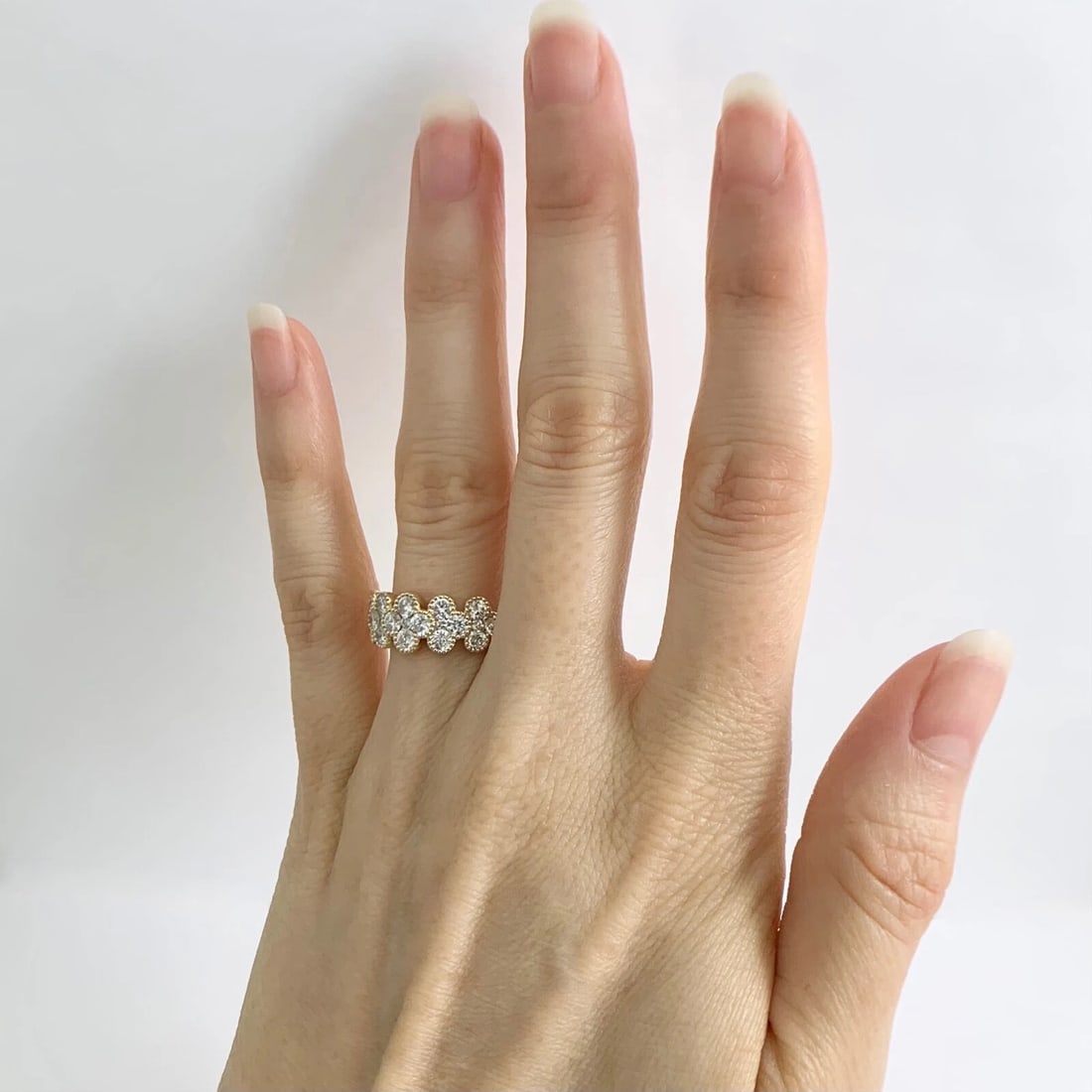 Wide Cluster Clover Diamond Milgrain Band Ring 14K Yellow Gold, 1.45 CTW - 5