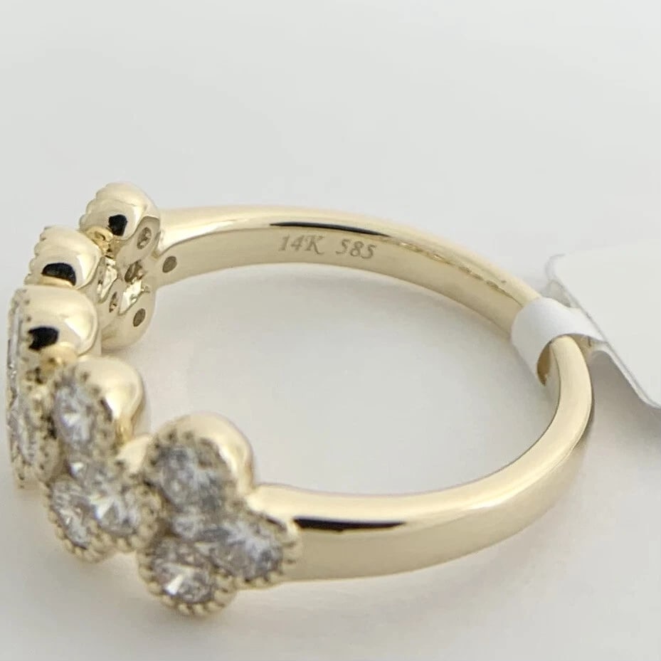 Wide Cluster Clover Diamond Milgrain Band Ring 14K Yellow Gold, 1.45 CTW - 9