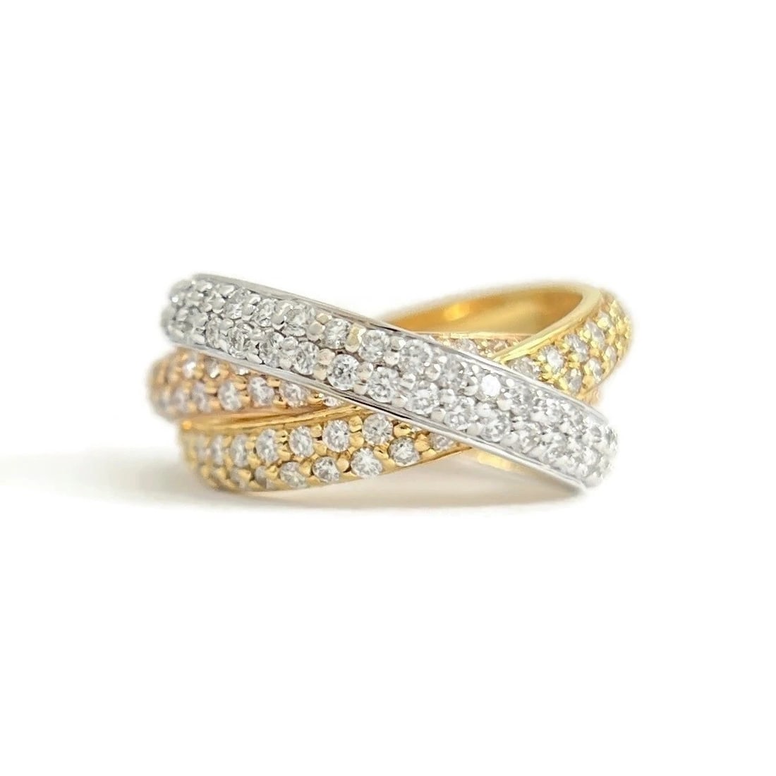 Tri-Color Interlocking Diamond Rolling Ring 14K Yellow White Rose Gold, Size 5 (1 of 6)