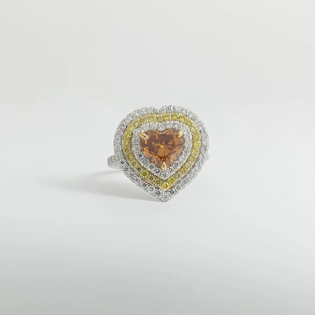 GIA Fancy Brown Orange Yellow Heart Diamond Halo Ring 18K White Gold 1.92 CTW - 6