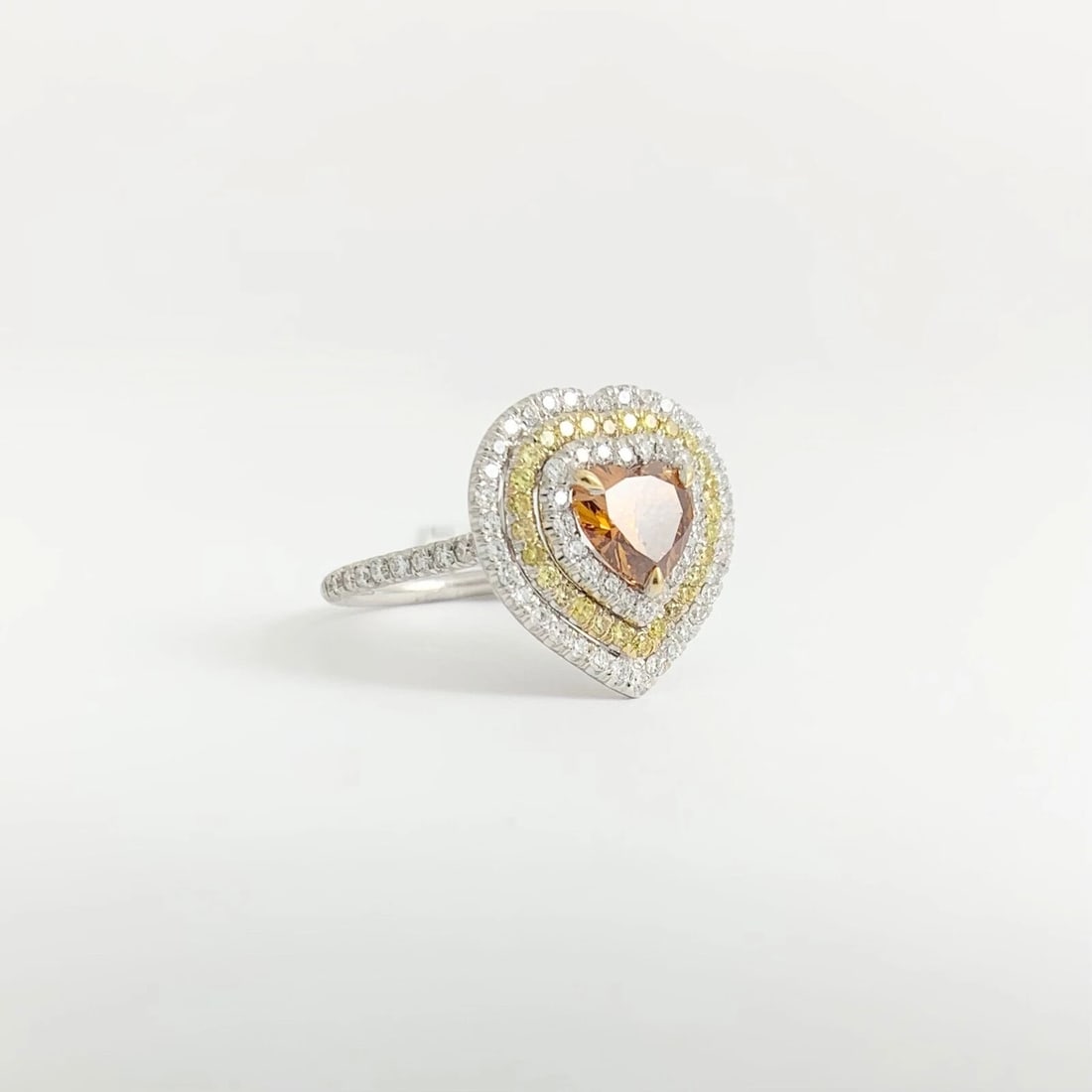 GIA Fancy Brown Orange Yellow Heart Diamond Halo Ring 18K White Gold 1.92 CTW - 7