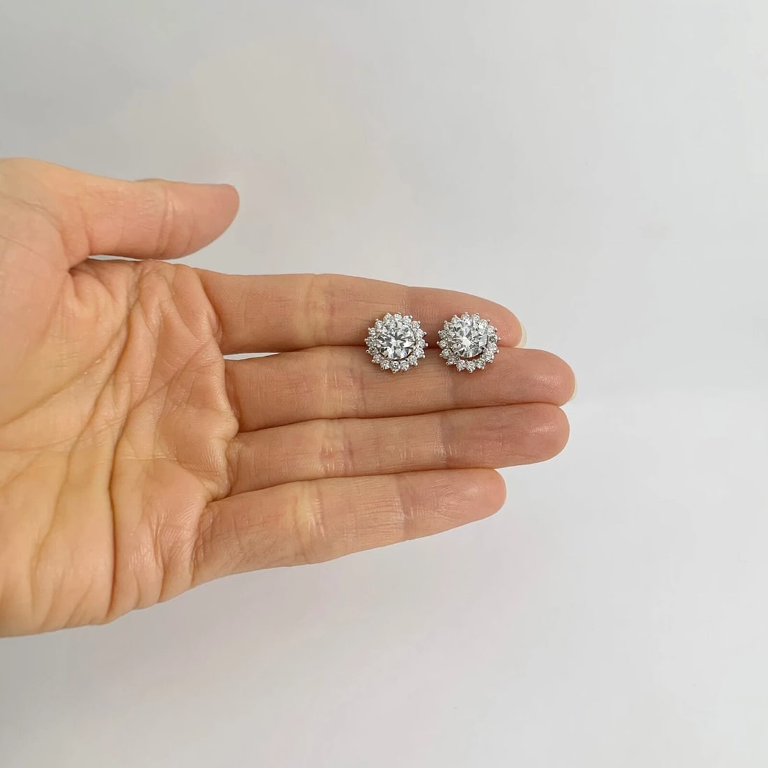 Round Diamond Halo Earring Jackets Enhancers 14K White Gold for 3.00 CTW Studs - 3