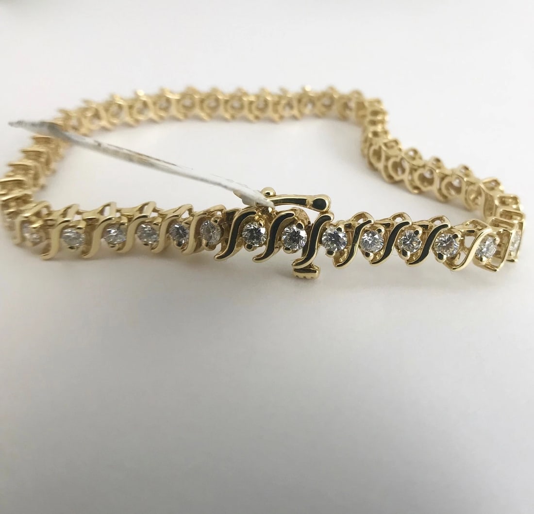 Diamond S-Link Tennis Bracelet 14K Yellow Gold, 3.60 CTW, 7 Inches, 5.4 mm - 9