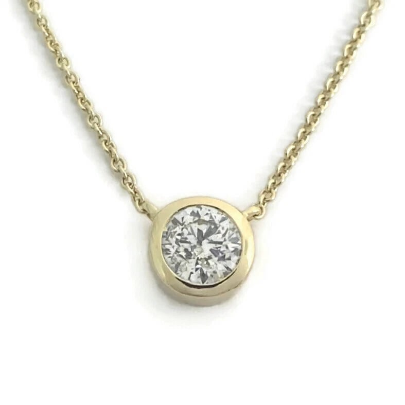 Round Solitaire Diamond Bezel Pendant Necklace 14K Yellow Gold .81 CT, 16 Inches (1 of 10)
