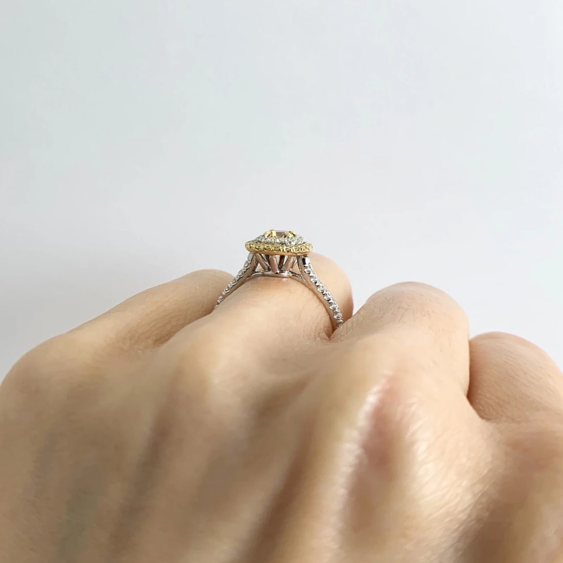 Fancy Orange Yellow Cushion Diamond Double Halo Ring 18K White Gold .87 CTW - 6