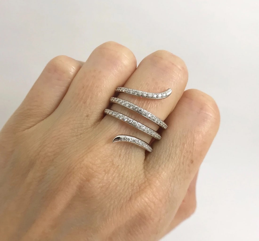 Spiral Snake Diamond Wrap Ring 14K White Gold, .70 CTW, Size 7, 7.55 Grams - 3