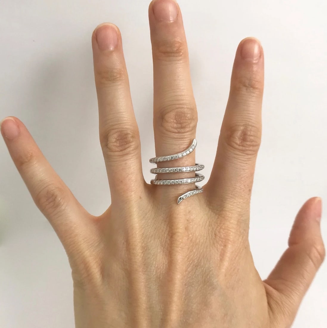 Spiral Snake Diamond Wrap Ring 14K White Gold, .70 CTW, Size 7, 7.55 Grams - 4