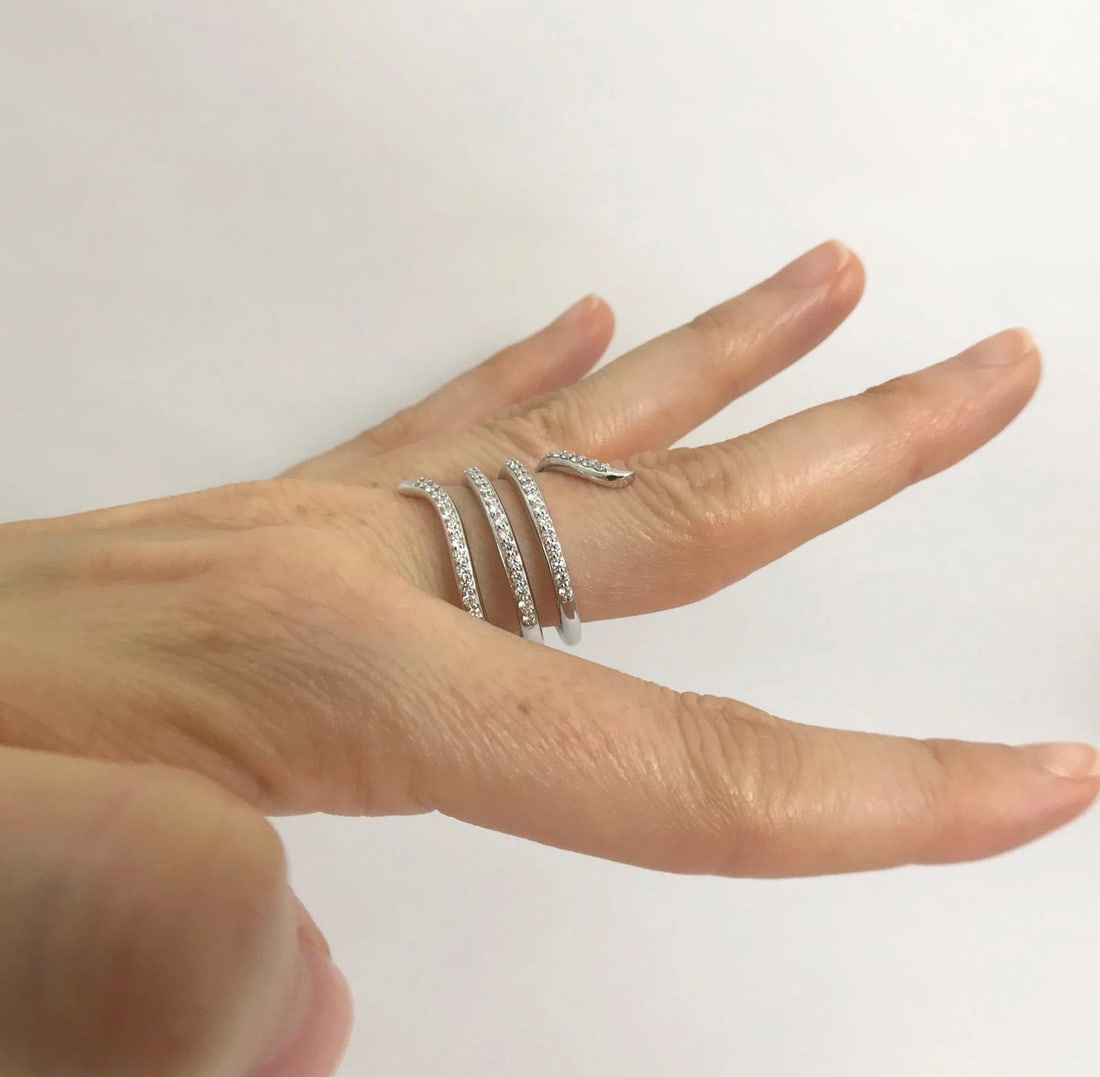 Spiral Snake Diamond Wrap Ring 14K White Gold, .70 CTW, Size 7, 7.55 Grams - 5