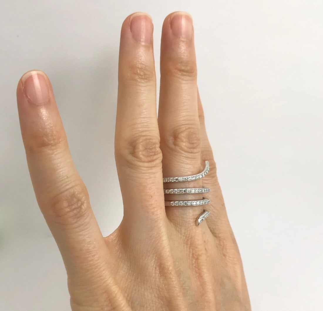 Spiral Snake Diamond Wrap Ring 14K White Gold, .70 CTW, Size 7, 7.55 Grams - 6