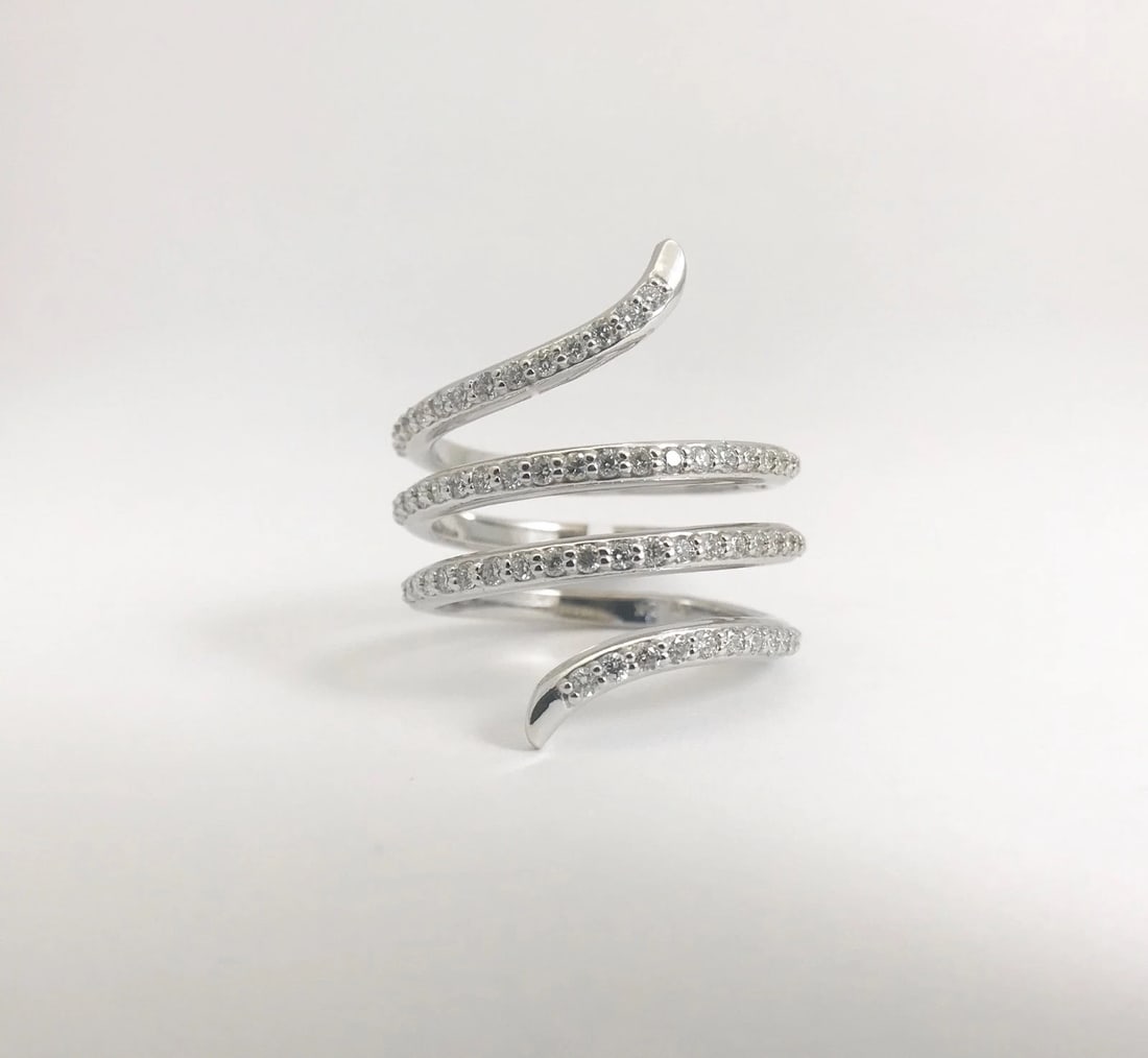 Spiral Snake Diamond Wrap Ring 14K White Gold, .70 CTW, Size 7, 7.55 Grams - 8