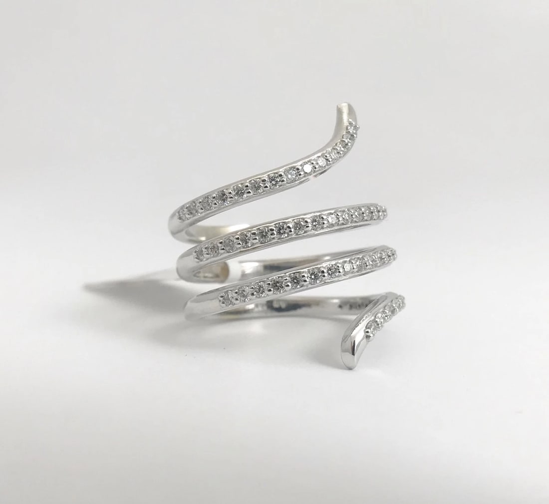 Spiral Snake Diamond Wrap Ring 14K White Gold, .70 CTW, Size 7, 7.55 Grams - 9