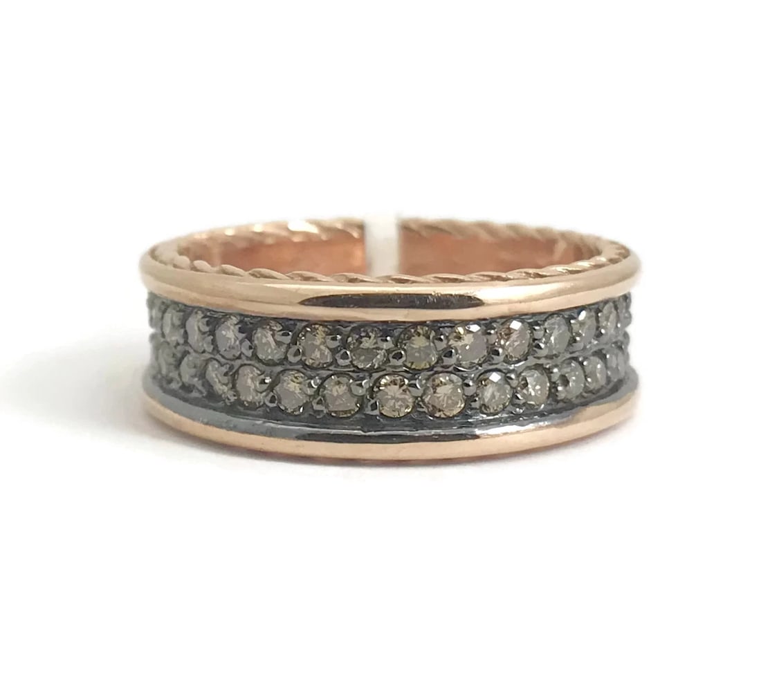 Brown Cognac Diamond Eternity Band Ring 14K Rose Gold 1.49 CTW, Size 8.5, 6.76 G (1 of 10)