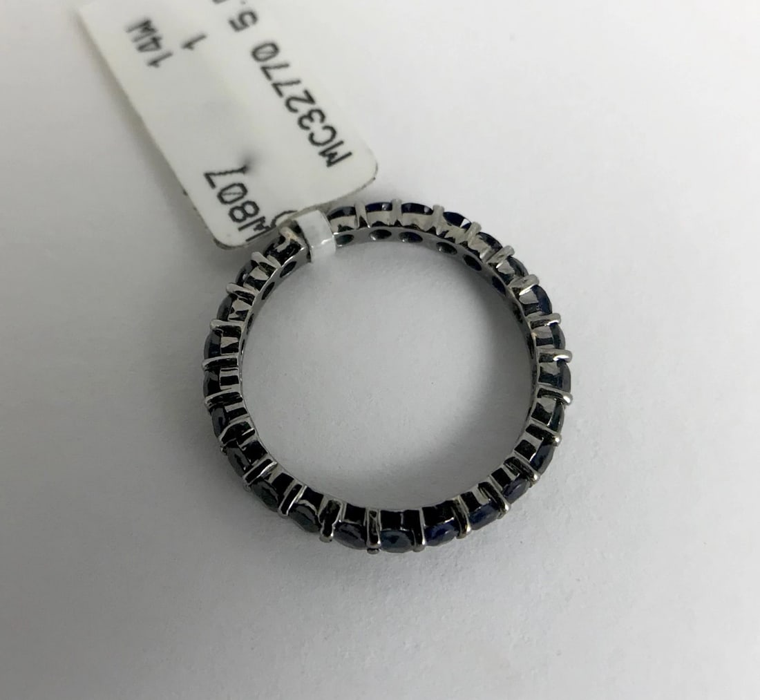 Dark Blue Sapphire Eternity Band Ring 14K White Gold 1.90 CTW, Size 5.5, 1.64 Gr - 12