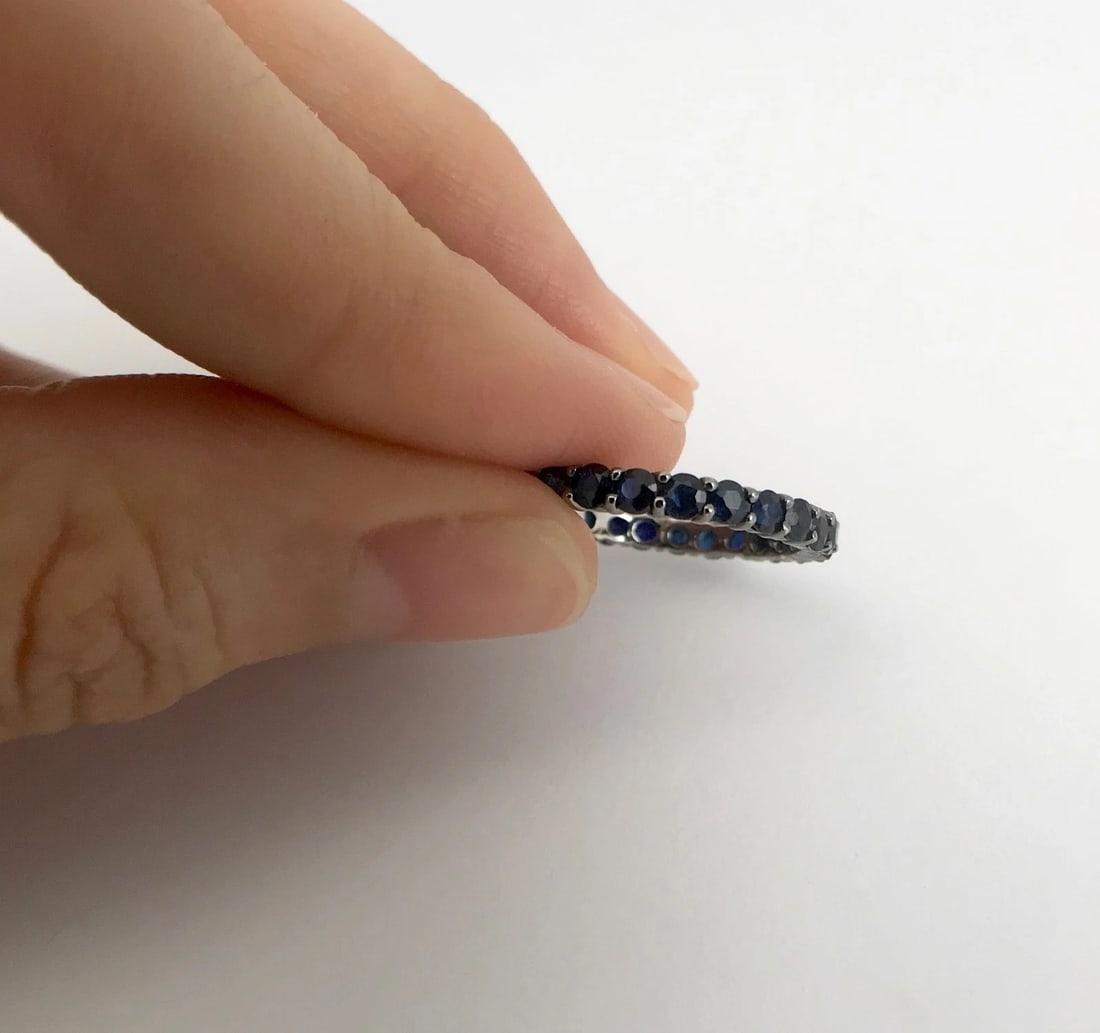 Dark Blue Sapphire Eternity Band Ring 14K White Gold 1.90 CTW, Size 5.5, 1.64 Gr - 6