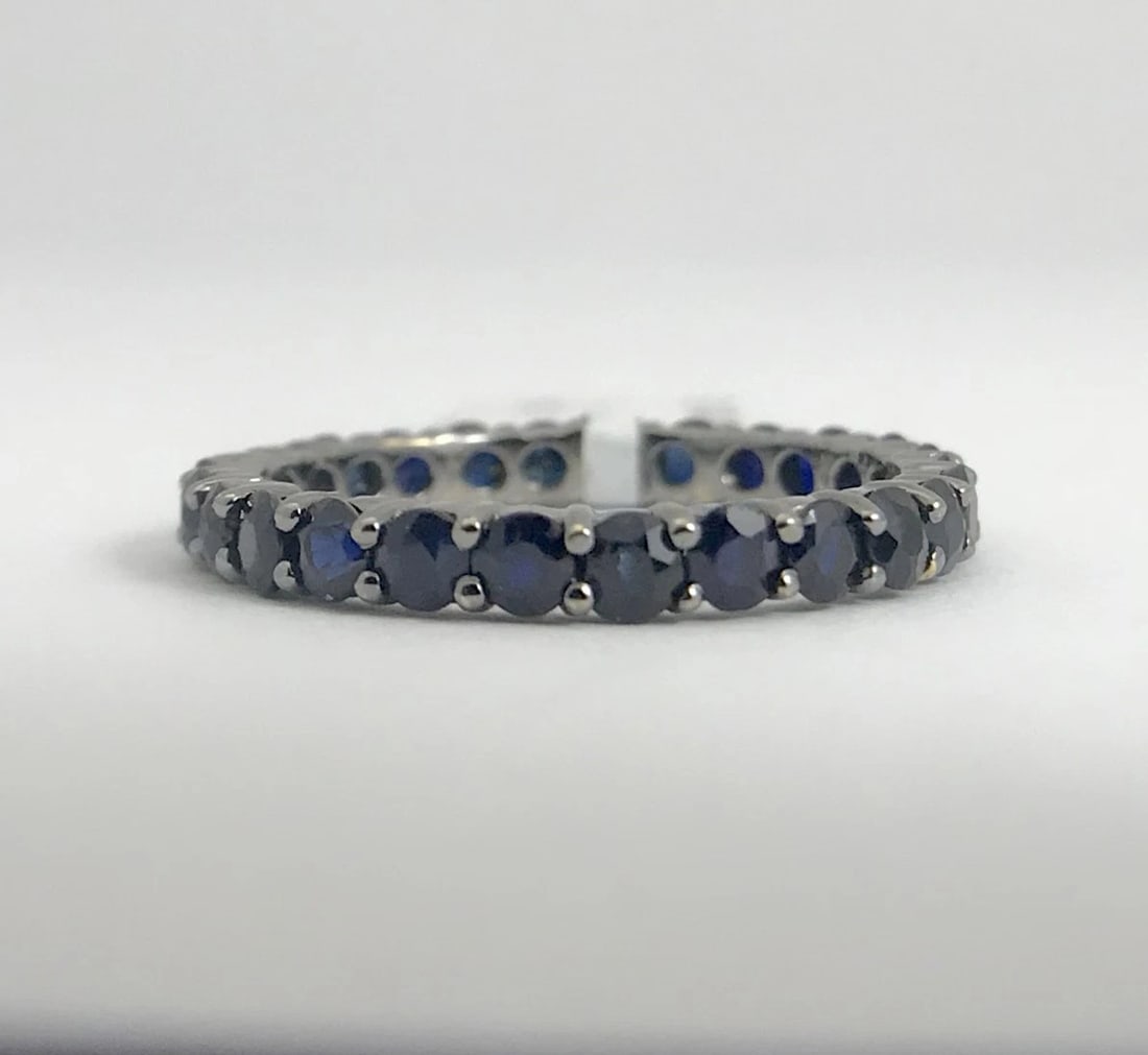 Dark Blue Sapphire Eternity Band Ring 14K White Gold 1.90 CTW, Size 5.5, 1.64 Gr - 8