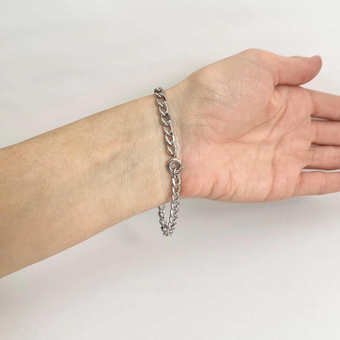 Vintage Open Curb Chain Link Bracelet Sterling Silver, 7.25 Inches, 6.57 Grams - 5
