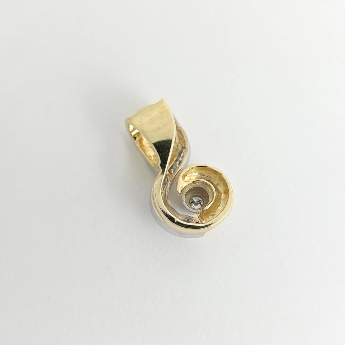 Vintage Two-Tone Swirl Diamond Necklace Pendant 14K Yellow Gold, 7.41 Grams - 6