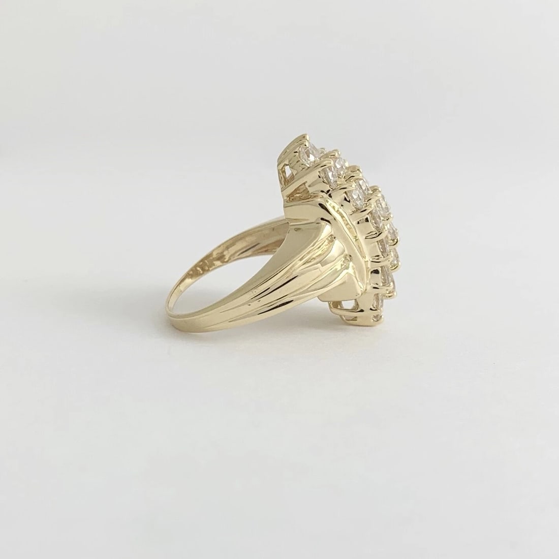Vintage CZ Cubic Zirconia Long Cluster Cocktail Ring 14K Yellow Gold, 7.44 Gr - 8