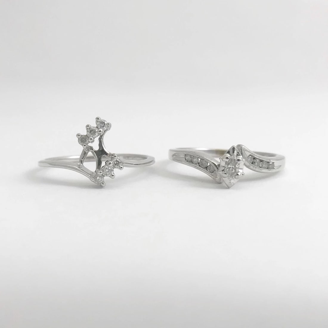 Vintage Marquise Diamond Engagement Ring Set 10K White Gold, .22 CTW, 3.59 Grams - 12