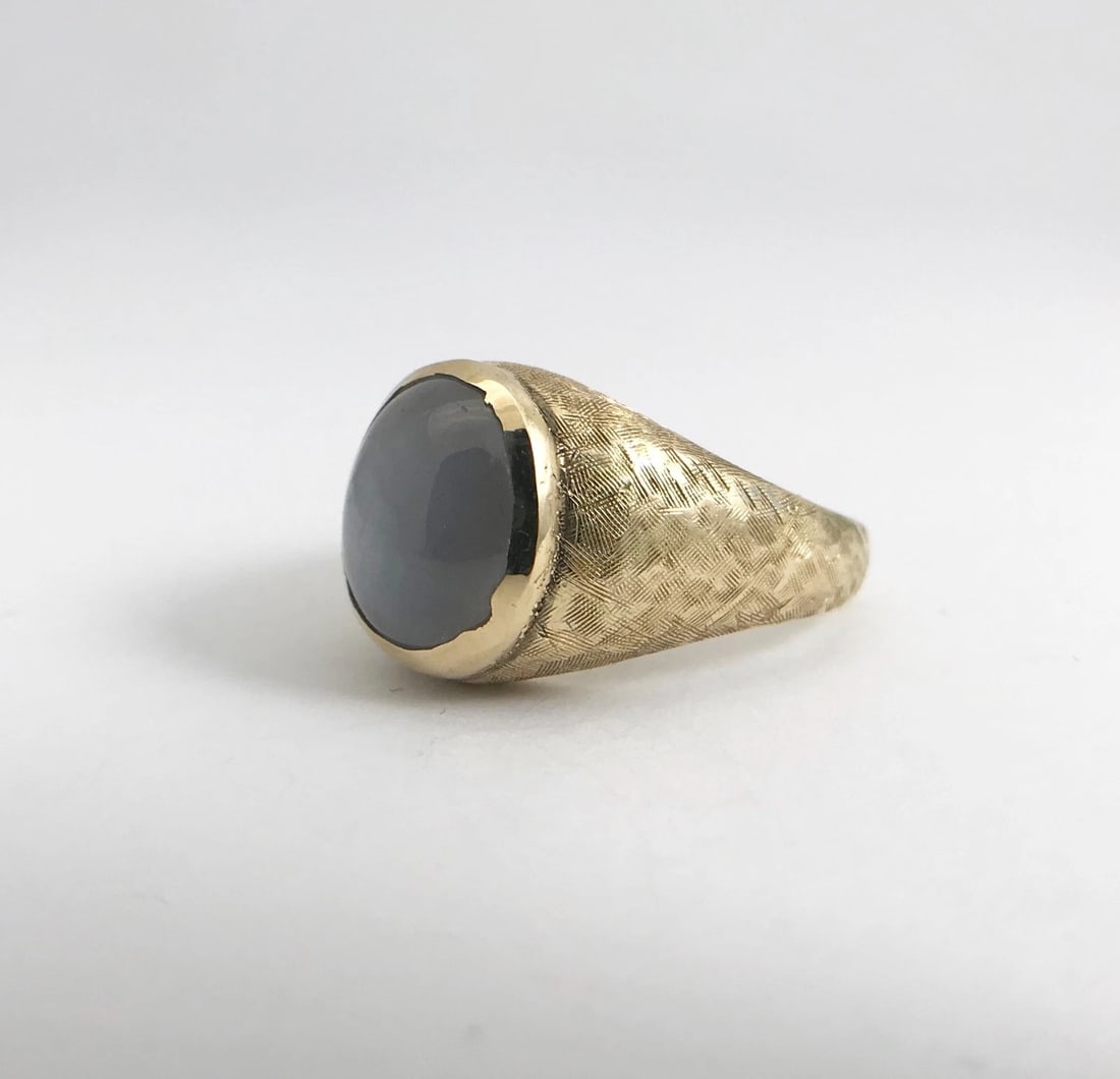 Vintage 1960's Handmade Oval Star Sapphire Ring 14K Yellow Gold, 11.95 Grams - 9