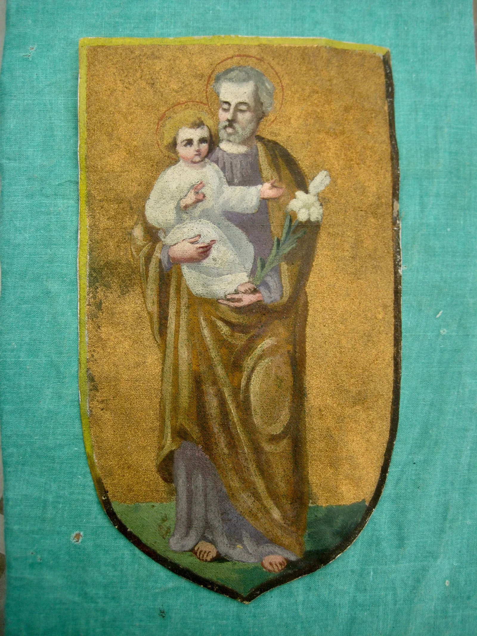19th Century Byzantine Style Watercolor Painting of Joseph and Child Blason - 2