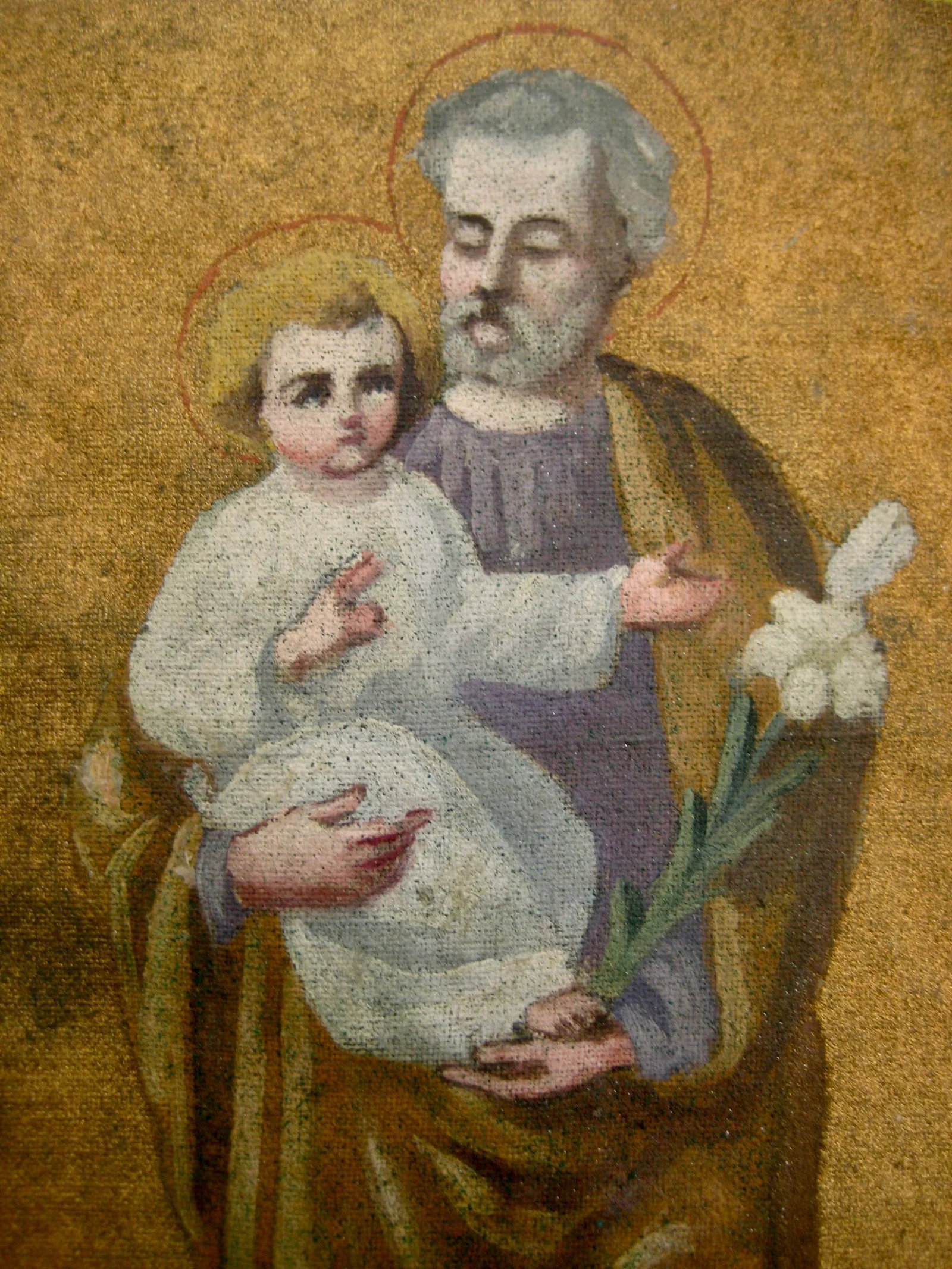 19th Century Byzantine Style Watercolor Painting of Joseph and Child Blason - 3
