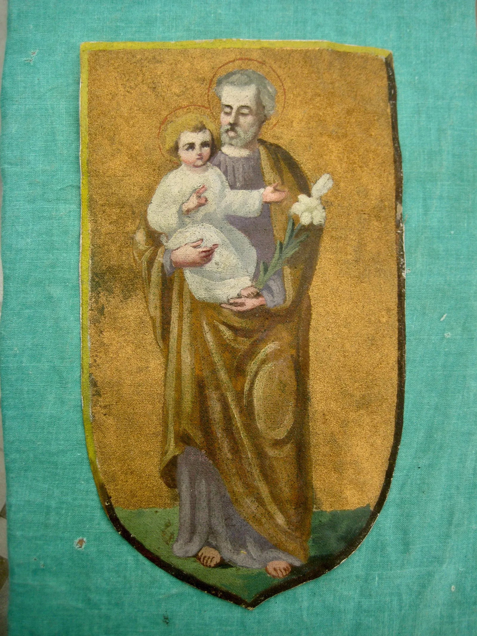 19th Century Byzantine Style Watercolor Painting of Joseph and Child Blason - 8